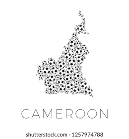 map of cameroon filled with soccer balls of different sizes on white background
