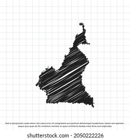 Mapa de la mano alzada de Camerún en una hoja de ejercicios. Ilustración vectorial.