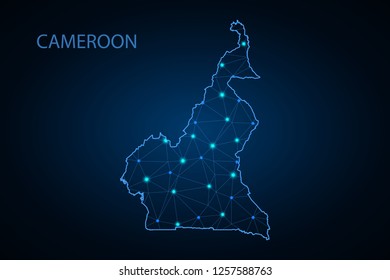 Map of Cameroon - With glowing point and lines scales on the dark gradient background, 3D mesh polygonal network connections.Vector illustration eps 10. - Vector