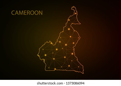 Map of Cameroon - With glowing point and lines scales on the dark gradient background, 3D mesh polygonal network connections.Vector illustration eps 10. - Vector - Vector