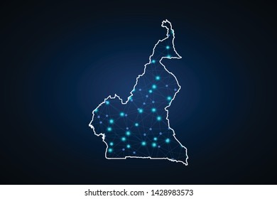 Map of Cameroon - With glowing point and lines scales on the dark gradient background, 3D mesh polygonal network connections.Vector illustration eps 10. - Vector