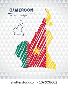 Map of Cameroon with hand drawn sketch pen map inside. Vector illustration