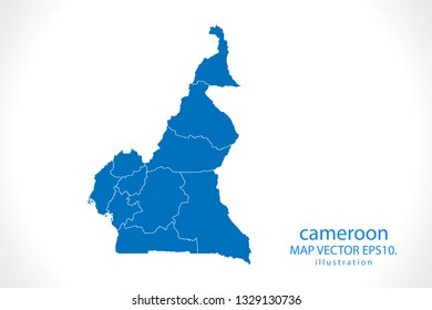 Map of Cameroon - High detailed blue map on white background. Abstract design vector illustration 