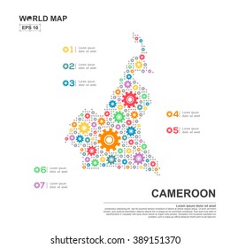 Map Of Cameroon Infographic design template with gear chain
