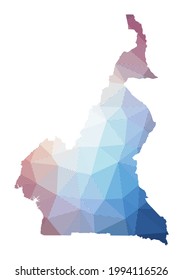 Mapa de Camerún. Baja ilustración policial del país. Diseño geométrico con rayas. Tecnología, Internet, concepto de red. Ilustración vectorial.