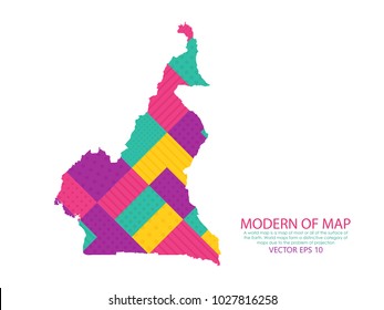 Map of Cameroon - Modern Geometric dots and lines background, colorful carving art - blue, yellow and violet. Vector illustration eps 10.