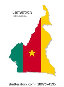 Map of Cameroon with national flag. Highly detailed map of Middle Africa country with territory borders Political or geographical design vector illustration on white background