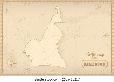 Map of Cameroon in the old style, brown graphics in retro fantasy style