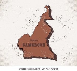 Map of Cameroon in the old style, brown graphics in retro western style.