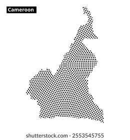 A map of Cameroon outlined in dots highlights its unique geographical features and regional boundaries.