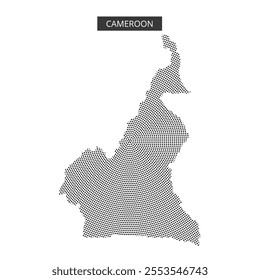 A map of Cameroon outlined in dots highlights its unique geographical features and regional boundaries.