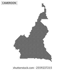A map of Cameroon outlined in dots highlights its unique geographical features and regional boundaries.