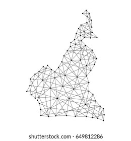 Map of Cameroon from polygonal black lines and dots of vector illustration
