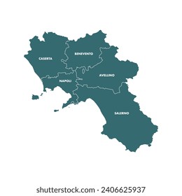 Map of Campania with the provinces. Vector infographic illustration.