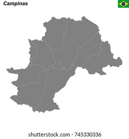 map of Campinas city with borders of the districts