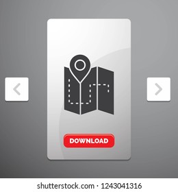 Map, Camping, plan, track, location Glyph Icon in Carousal Pagination Slider Design & Red Download Button
