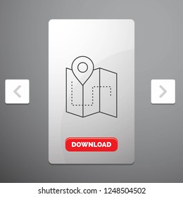 Map, Camping, plan, track, location Line Icon in Carousal Pagination Slider Design & Red Download Button