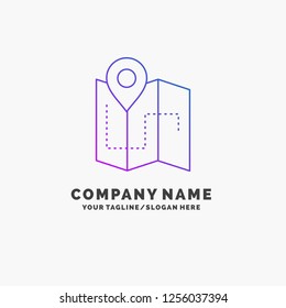 Map, Camping, plan, track, location Purple Business Logo Template. Place for Tagline