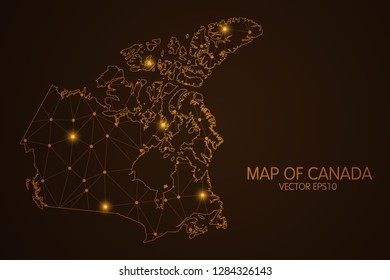 Map of Canada - Abstract mash line and point scales on dark background. 3D mesh polygonal network connections.Vector illustration eps 10. 