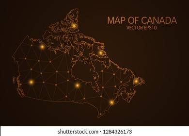 Map of Canada - Abstract mash line and point scales on dark background. 3D mesh polygonal network connections.Vector illustration eps 10. 