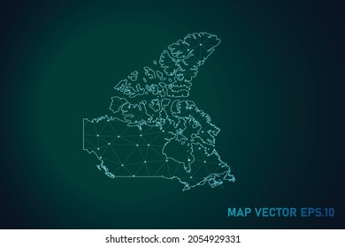 Map Of Canada - Abstract Mash Line And Point Scales On Dark Gradient Background. Wire Frame 3D Mesh Polygonal Network Line, Design Sphere, Dot And Structure. Vector Illustration Eps 10.