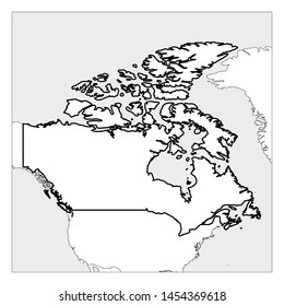 Map of Canada black thick outline highlighted with neighbor countries.