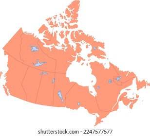 Map of Canada with boarders of provinces and lakes