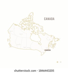 Mapa de Canadá con frontera, ciudades y la capital Ottawa. Cada ciudad tiene por separado para su diseño. Ilustración vectorial