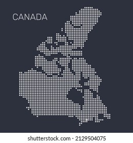 map of Canada with capital from light dots, on dark background, the true size.