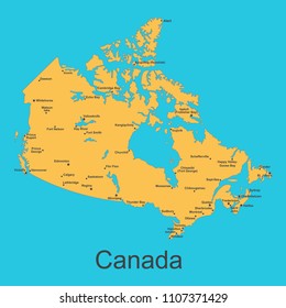 Map of Canada with cities on a blue background, vector illustration.