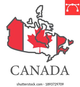 Map of Canada color line icon, country and geography, canada map flag sign vector graphics, editable stroke filled outline icon, eps 10