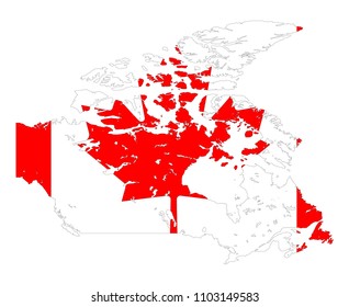 Map of Canada in the colors of the official flag. Vector illustration.