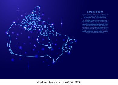 Map Canada from the contours network blue, luminous space stars of vector illustration