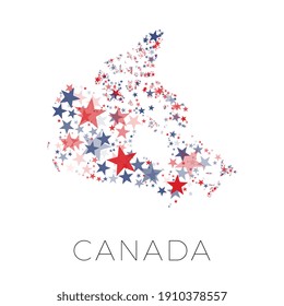 Karte von Kanada Land gefüllt mit roten und blauen Sternen mit zufälligen Größen und Deckkraft auf weißem Hintergrund. Abstraktes Reisekonzept-Zeichen