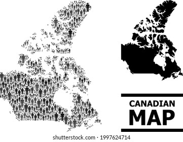 Map of Canada for demographics propaganda. Vector nation abstraction. Abstraction map of Canada constructed of man elements. Demographic scheme in dark grey color shades.