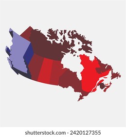 Map of Canada divided into 10 provinces and 3 territories. Administrative regions of Canada. Blank multicolored map. Vector illustration.