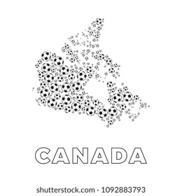 map of canada filled with soccer balls of different sizes and name of country on white background