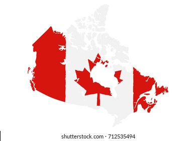 Map of Canada with Flag. Hand Painted with Brush. Vector Illustration.