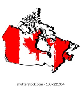 Map of Canada with flag. Sketch. Vector illustration design