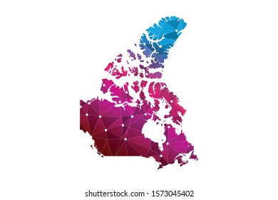 Map of Canada - With glowing point and lines scales on the dark gradient background, 3D mesh polygonal network connections.Vector illustration eps 10.