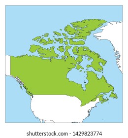Map of Canada green highlighted with neighbor countries.