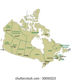 Map of Canada including Providences and Capitals