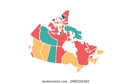 Map of Canada isolated modern colorful style. for website layouts, background, education, precise, customizable, Travel worldwide, map silhouette backdrop, earth geography, political, reports.