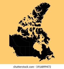 Map of Canada isolated on Yellow background, Vector EPS 10
