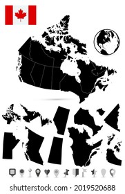 Map of Canada and land countours with map flat icons. Highly detailed vector illustration.
