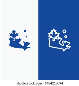 Map, Canada, Leaf Line and Glyph Solid icon Blue banner Line and Glyph Solid icon Blue banner. Vector Icon Template background