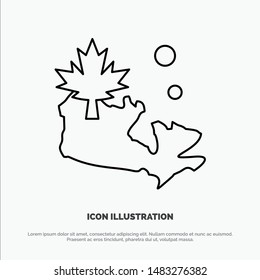 Map, Canada, Leaf Line Icon Vector