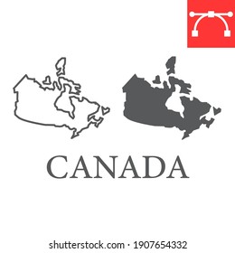 Map Of Canada Line And Glyph Icon, Country And Geography, Canada Map Sign Vector Graphics, Editable Stroke Linear Icon, Eps 10