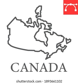 Map Of Canada Line Icon, Country And Geography, Canada Map Sign Vector Graphics, Editable Stroke Linear Icon, Eps 10