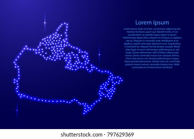 Map Canada from luminous blue star space points on the contour for banner, poster, greeting card, of vector illustration.